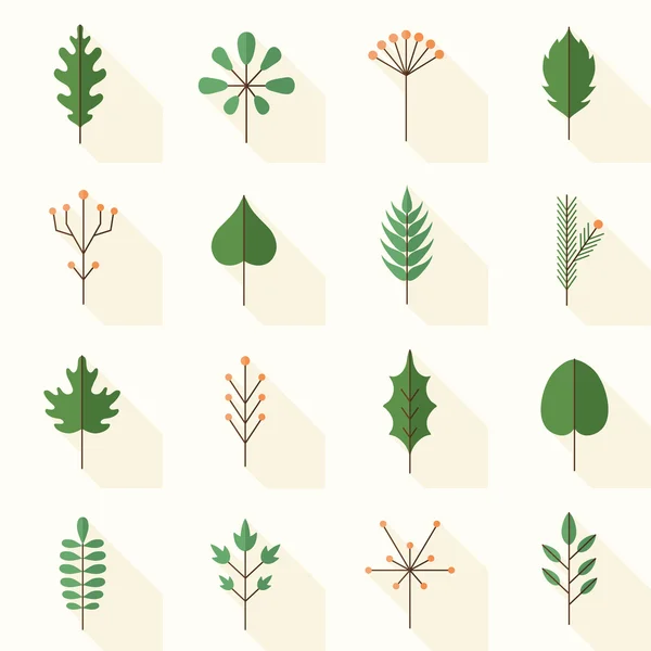 Icônes mignonnes de feuilles dans le style de conception plate . — Image vectorielle