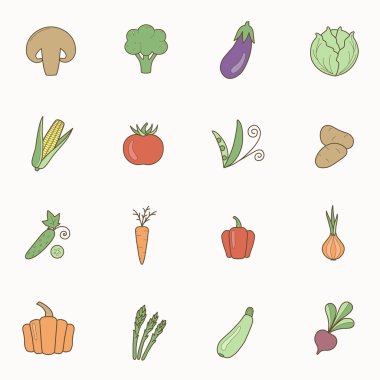 Sebze renkli simge seti.