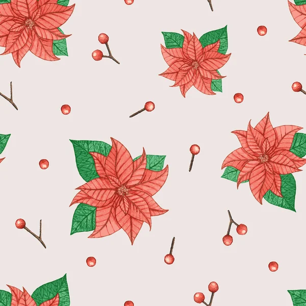 Aquarel floral Kerstmis illustratie. Naadloze patroon — Stockvector