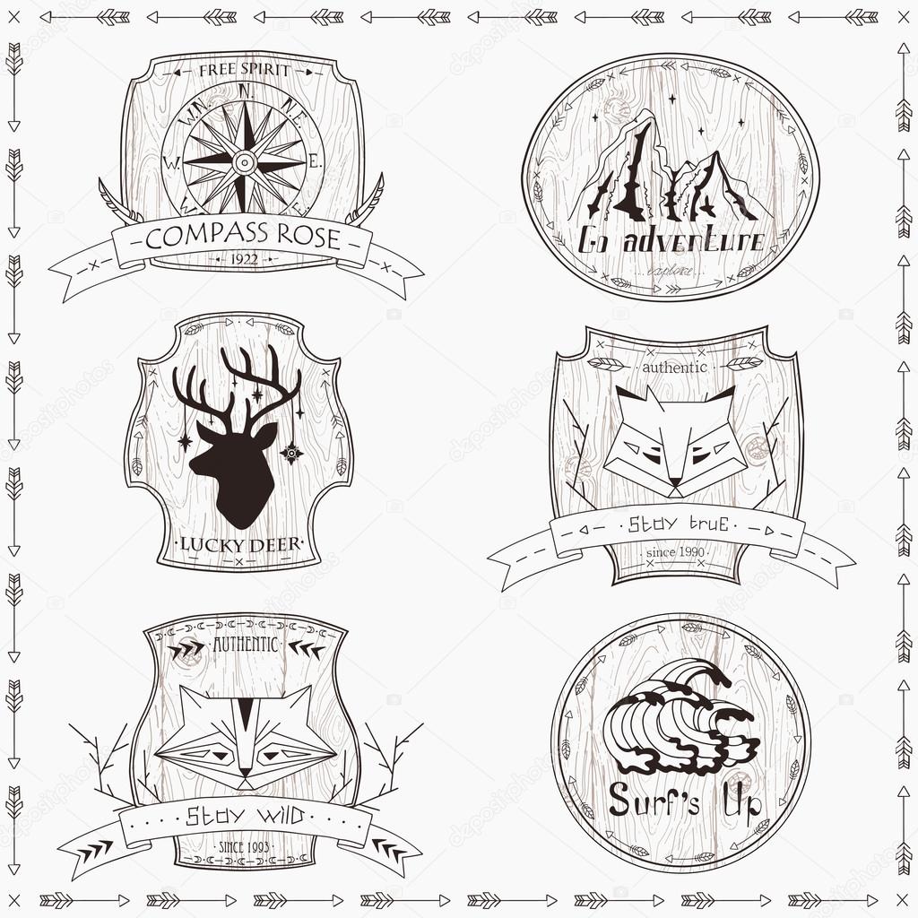 Adventures logos set. Vintage style. Vector illustration.