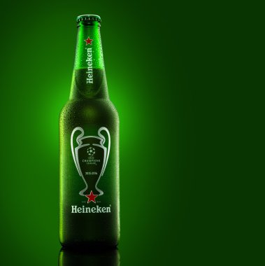MINSK, BELARUS - APRIL 02, 2016: Bottle of Heineken beer over gr clipart