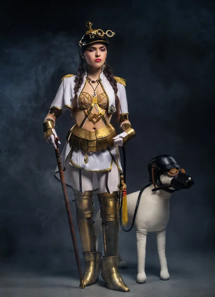 Baston ile güzel bir steampunk kız Portresi ve yapmak