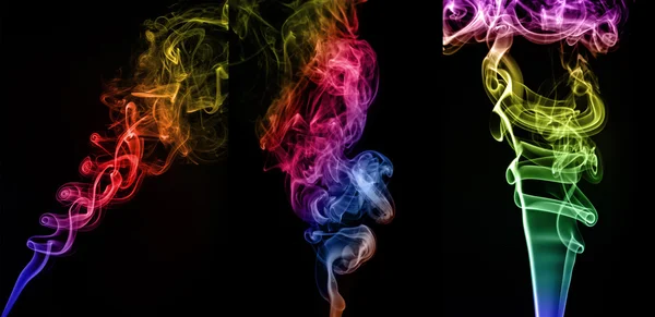 Absztrakt színes füst a fekete háttér kollázs — Stock Fotó