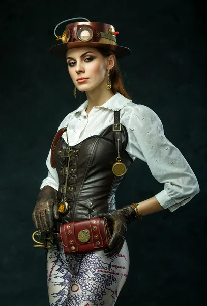 A gyönyörű steampunk lány portréja Stock Kép
