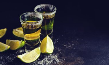 Meksika altın tekila limon ve tuz ahşap tablo