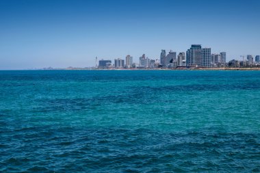 Seyahat İsrail: Tel-Aviv Beach panoramik görünüm.