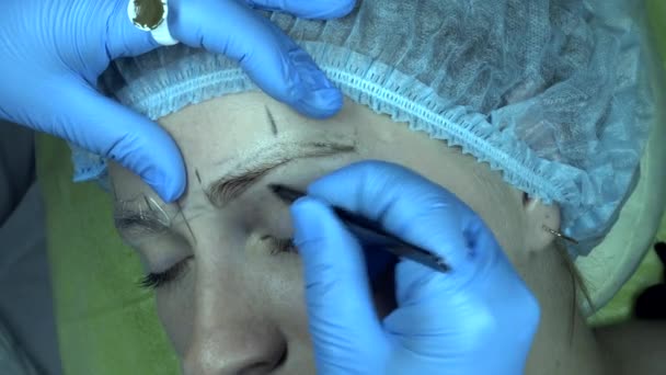 Procedimiento de Microblading. Maestro trabaja con las cejas . — Vídeos de Stock