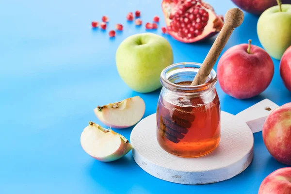 Rosh Hashanah Zsidó Újévi Ünnepi Koncepció Alma Méz Gránátalma — Stock Fotó