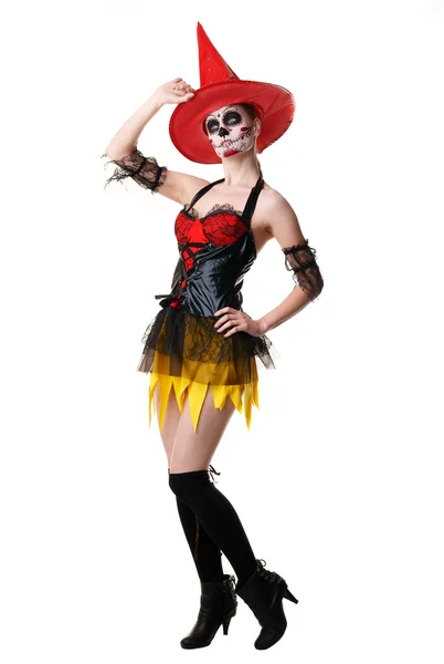 Chica usando una bruja. Concepto - halloween . — Foto de Stock