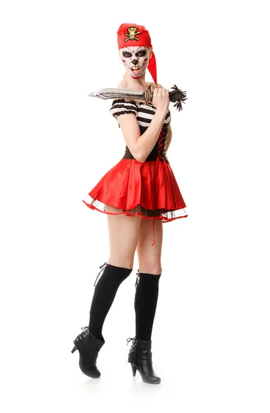 Mujer pirata con una espada. Traje de Halloween — Foto de Stock