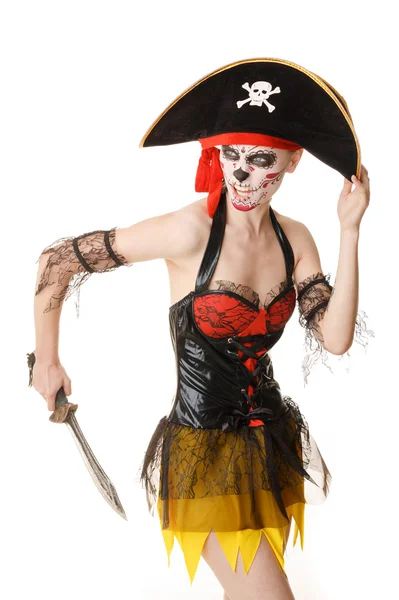 Woman pirate with a sword. Costume for Halloween — Stock Photo, Image