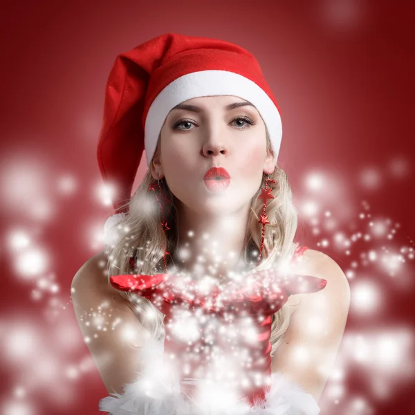 Portrait of beautiful sexy girl wearing santa claus clothes — Stock Photo, Image