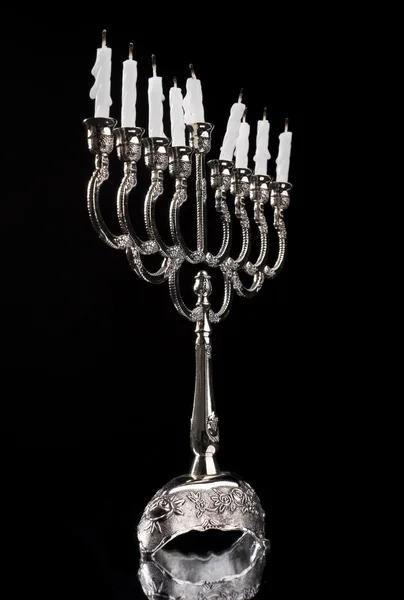 Extinct candles on the menorah. End of holiday Hanukkah — Stock Photo, Image