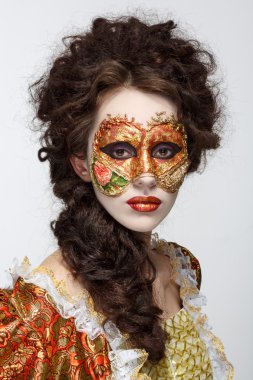 Venedik Maske. Güzel kadın vintage elbise ve maske Merhaba
