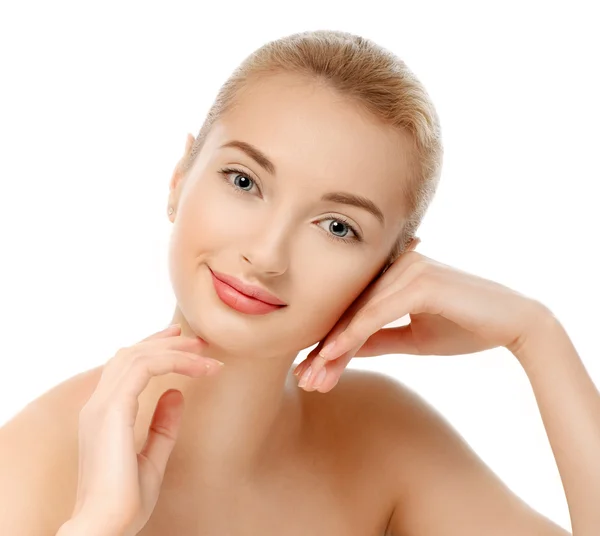 Retrato de belleza Glamour Hermosa mujer joven Cara conmovedora — Foto de Stock