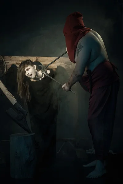 Halloween. Mittelalter. Mittelalterliche Hexenstrafe — Stockfoto