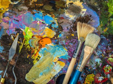 Boya fırçaları ve palet-bıçağı petrol pai karıştırma için palet