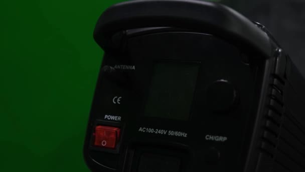 Studio soft light back screen. Lighting studio equipment. Green screen. Close up shot. — Stock Video