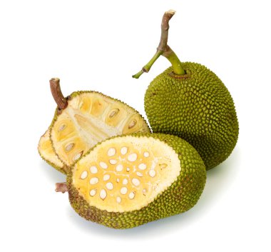 Beyaz arka planda kesilmiş taze egzotik meyveler. 