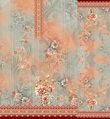 Kurti Dupatta ve Sınırsız Desen Dizaynı Dijital Yazdırma için