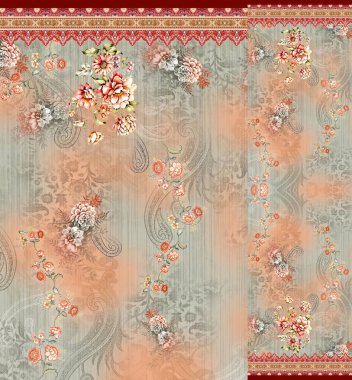 Kurti Dupatta ve Sınırsız Desen Dizaynı Dijital Yazdırma için