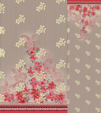 Kurti Dupatta ve Sınırsız Desen Dizaynı Dijital Yazdırma için