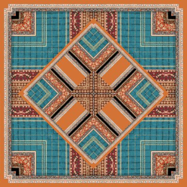 Farklı geometrik ve desenli geleneksel kare eşarp