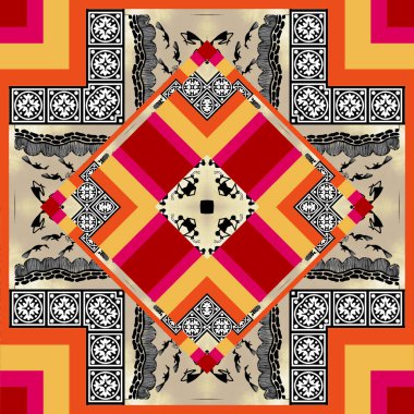 Farklı geometrik ve desenli geleneksel kare eşarp