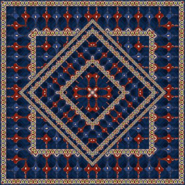 Farklı geometrik ve desenli geleneksel kare eşarp