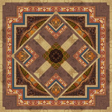 Farklı geometrik ve desenli geleneksel kare eşarp