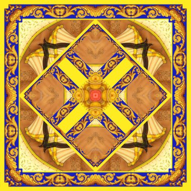 Farklı geometrik ve desenli geleneksel kare eşarp