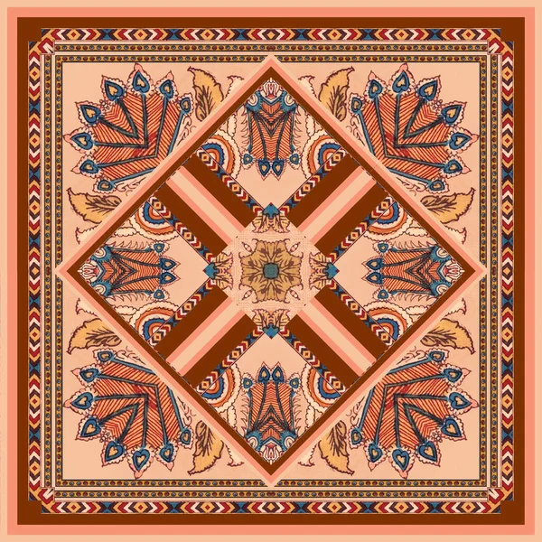 Tradycyjny Kwadratowy Szalik Różnym Wzorem Geometrycznym Paisley — Zdjęcie stockowe