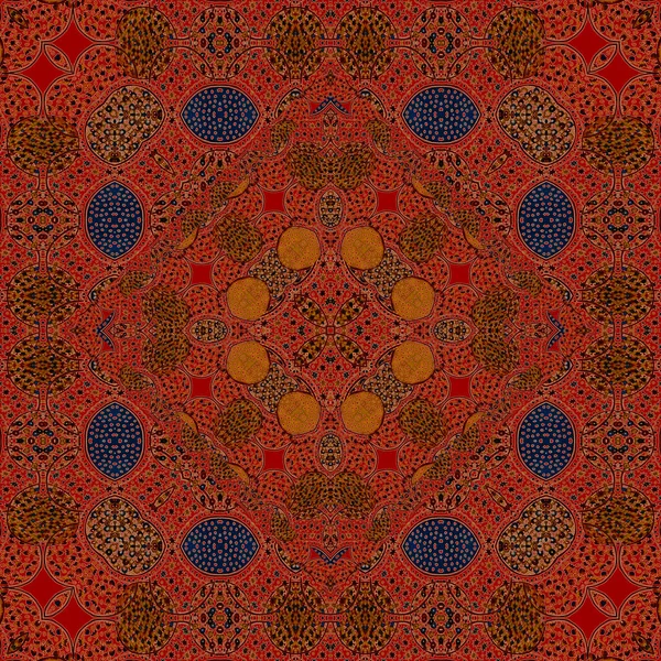 Παραδοσιακό Κασκόλ Τετράγωνο Διαφορετικά Γεωμετρικά Και Paisley Μοτίβο — Φωτογραφία Αρχείου