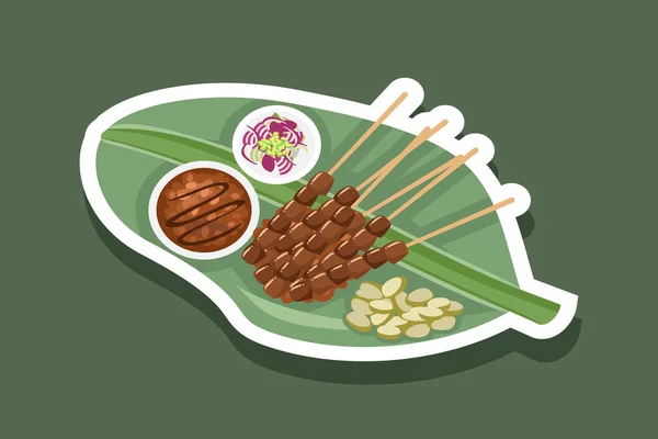 Comida Tradicional Indonésia Sate Ayam Frango Satay Com Lontong Bolo —  Vetores de Stock