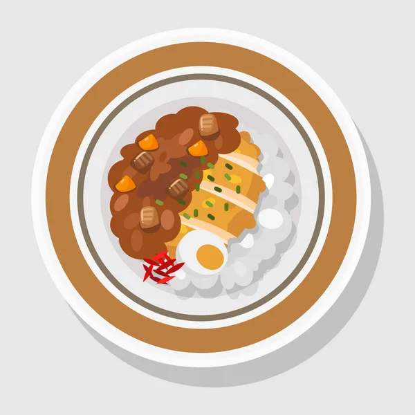 ご飯とカレーライス チキンカツとゆで卵ベクトルイラスト — ストックベクタ