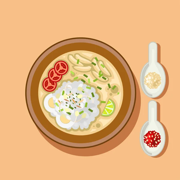 Soto Ayam Een Traditionele Indonesische Soep Die Voornamelijk Bestaat Uit — Stockvector