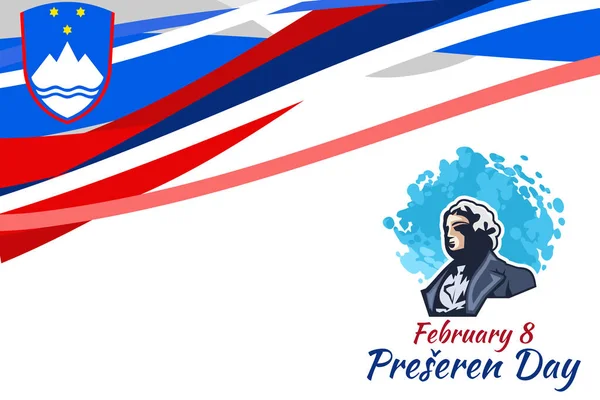 Februar Happy Preeren Day Preeren Bedeutet France Preeren Slowenischer Nationaldichter — Stockvektor