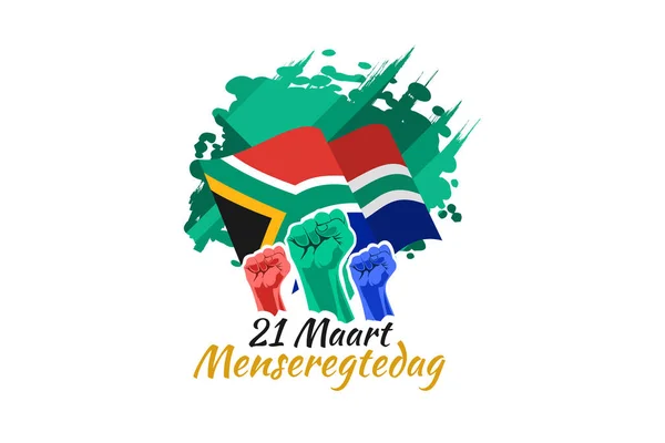 Tercümesi: 21 Mart İnsan Hakları Günü. İnsan Hakları Günü (menseregtedag) Güney Afrika Vektör İllüstrasyonu Ulusal Günü. Tebrik kartı, poster ve afiş için uygun.