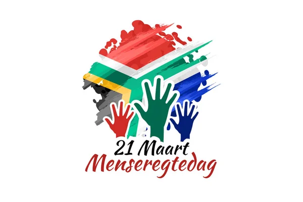 Tercümesi: 21 Mart İnsan Hakları Günü. İnsan Hakları Günü (menseregtedag) Güney Afrika Vektör İllüstrasyonu Ulusal Günü. Tebrik kartı, poster ve afiş için uygun.