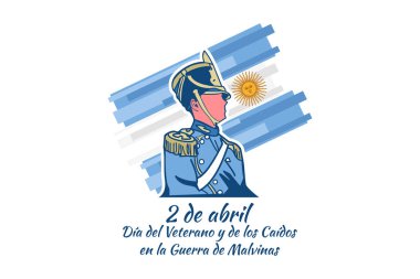 Çeviri: 2 Nisan Falkland Savaşı Gaziler ve Düşenler Günü (Malvinas Günü) vektör illüstrasyonu. Tebrik kartı, poster ve afiş için uygun.