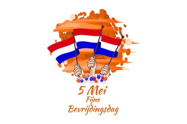 Tercümesi: 5 Mayıs, Kurtuluş Günü. Hollanda vektör illüstrasyonunun Kurtuluş Günü (Bevrijdingsdag). Tebrik kartı, poster ve afiş için uygun.  
