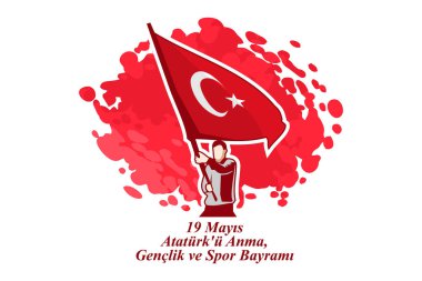 Çeviri: 19 Mayıs, Atatrk, Gençlik ve Spor Günü. Vektör İllüstrasyonu. Tebrik kartı, poster ve afiş için uygun.