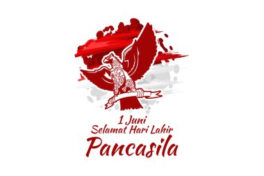 Translation: June 1, Happy birthday Pancasila (1 Juni, selamat hari lahir Pancasila) vector illustration. Suitable for greeting card, poster and banner.  clipart