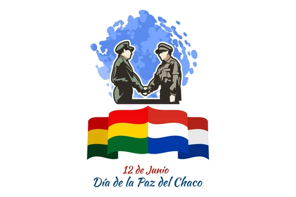 Tercümesi: 12 Haziran, Chaco Barış Günü. Chaco Ateşkes Gününüz kutlu olsun (Dia de la Paz del Chaco) Vektör İllüzyonu. Tebrik kartı, poster ve afiş için uygun 