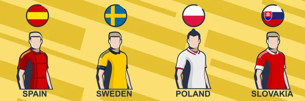 2021年足球球衣 西班牙 波兰和斯洛伐克 图标足球球衣矢量插图 — 图库矢量图片