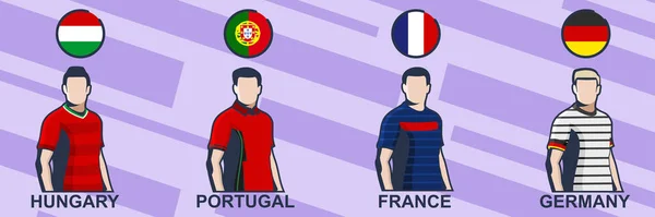 2021年足球球衣 匈牙利 葡萄牙 法国和德国 图标足球球衣矢量插图 — 图库矢量图片