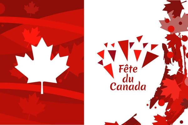 Traduzione Canada Day Felice Canada Day Fte Canada Maple Leaf — Vettoriale Stock