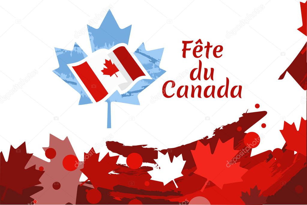 Translate: Canada Day. Happy Canada Day (fte du Canada) Maple Leaf Vector Illustration. Suitable for greeting card, poster and banner.