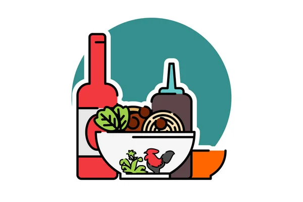 Indonesische Beroemde Noodle Chicken Noodle Mie Ayam Eenvoudige Vector Pictogram — Stockvector