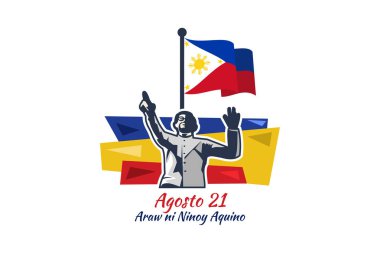 Çeviri: 21 Ağustos, Ninoy Aquino Günü. Ninoy Aquino Günü vektör çizimin kutlu olsun. Tebrik kartı, poster ve afiş için uygun.